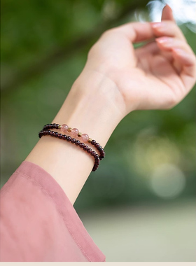 普陀山纯天然石榴石手链女款特级紫牙乌单圈手串转运珠本命年礼物