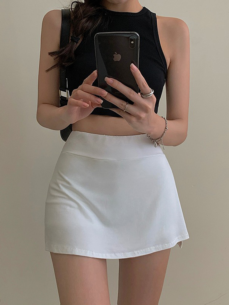 High Waist Slit Tight Hip Short Skirt高腰开叉谨慎a字运动短裙 - 图2