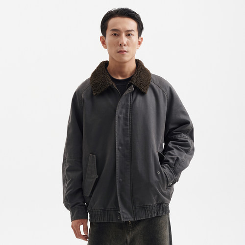 BUTTBILL 25AW复古酵洗做旧宽松3m新雪丽棉衣服男仿羊毛绒领外套 - 图0