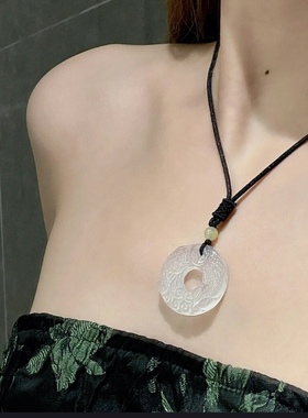 荔枝冻双貔貅平安扣白玛瑙黑曜石项链情侣款闺蜜款锁骨链新中式