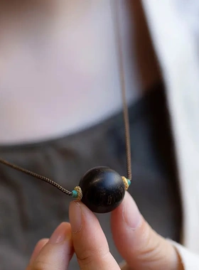 天然新中式文玩奇楠沉香20mm吊坠大颗粒单颗转运珠毛衣链项链女款