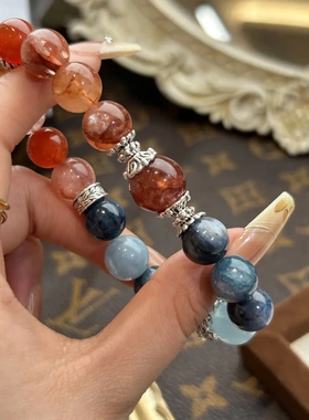 巧恩天然红胶花蓝晶哪吒水晶演绎手链百搭设计感手串