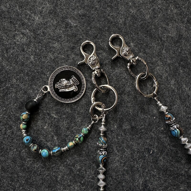 Domy Land新款24ss复古绿松石手工串珠裤链小众原创牛仔裤腰链条