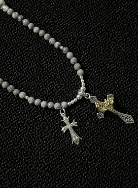 DomyLand手工串珠地图石十字架男女项链复古感通勤中古穿搭配饰品