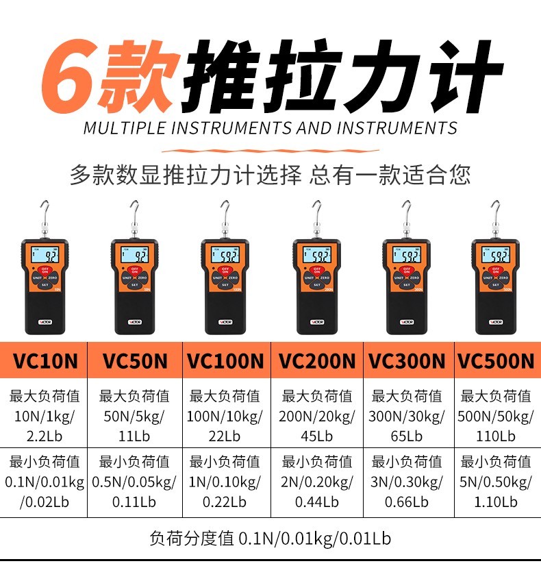 胜利数显推计VC100N/300N/500N拉压测力计拉力测试仪推拉力计千克 - 图2