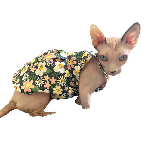 无毛猫事务所斯芬克斯德文猫衣服粉色碎花吊带连衣裙猫咪衣服背心 - 图3