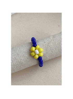 夏季小清新小花弹力编织女士指环趣味串珠花朵手工米珠戒指可爱多