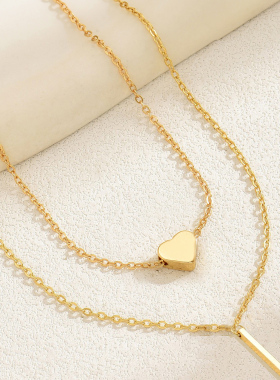 欧美跨境货源时尚简约个性金属爱心长条项链女双层锁骨链百搭项饰