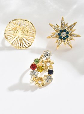 欧美个性时尚花朵水钻戒指