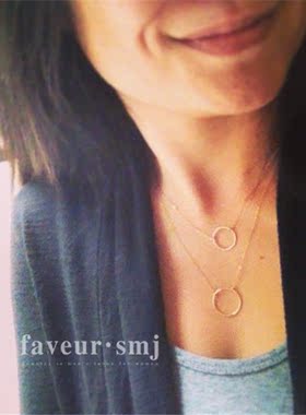 包金纯银永恒圆圈双层单身风项链