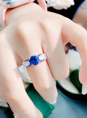 轻奢复古鹅蛋形伦敦蓝锆石渐变蓝尖晶戒指气质小众设计百搭简约女