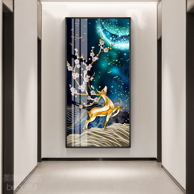 钻石绣2024年新款满钻玄关5d石绣客厅欧式麋鹿竖版贴钻十字绣发财,淘宝优惠券,粉丝福利购,淘宝优惠卷