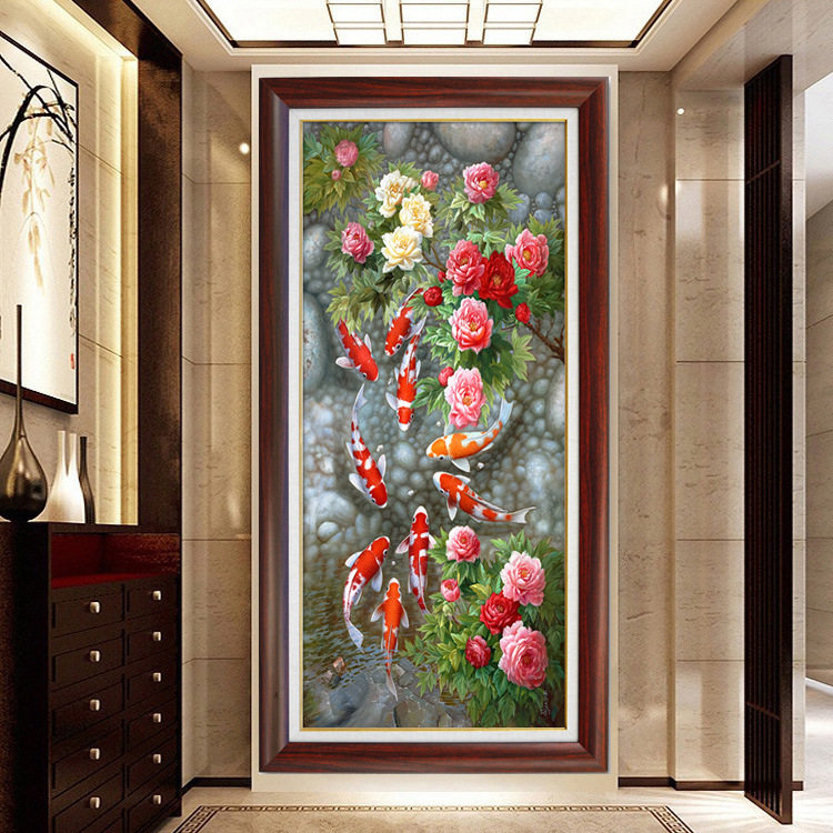 钻石绣2024年新款满钻欧式客厅玄关竖版点贴钻十字绣抽象黄金发财,淘宝优惠券,粉丝福利购,淘宝优惠卷