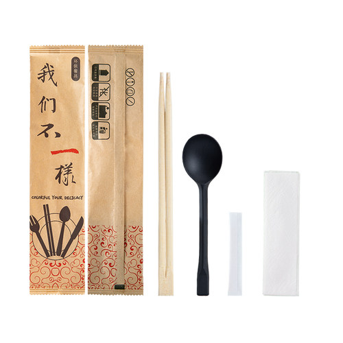 一次性筷子套装四件套外卖四合一餐具包餐纸巾勺子牙签牛皮纸包装 - 图3