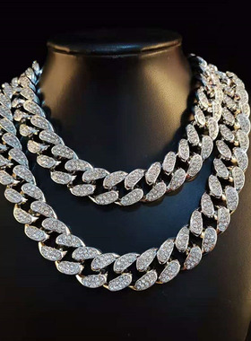 欧美夸张古巴满钻项链男女古巴链