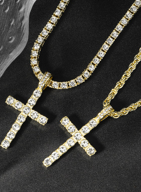 马思唯镶钻十字架镶钻吊坠网球链