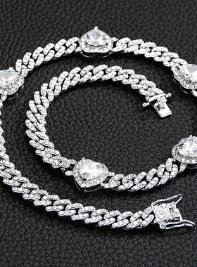 欧美朋克爱心钻石男女古巴链