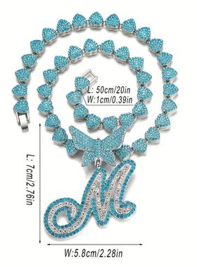 欧美爆款嘻哈蝴蝶头满钻爱心项链