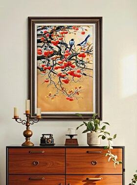 柿柿如意美式玄关装饰画走廊过道挂画复古油画入户正对门餐厅壁画