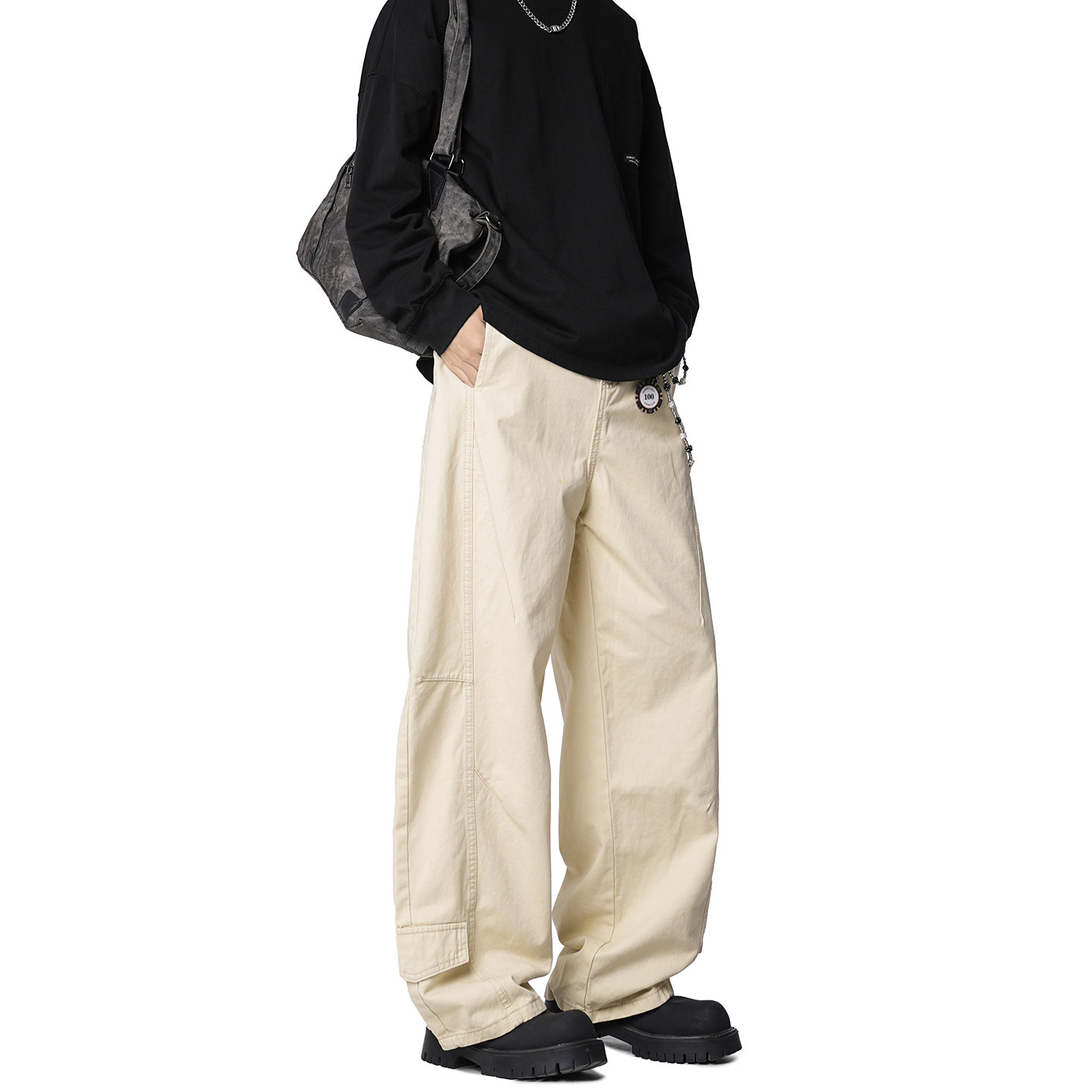 Dream made 美式解构巴恩风工装休闲裤男春秋季琥珀流光直筒裤子,淘宝优惠券,粉丝福利购,淘宝优惠卷