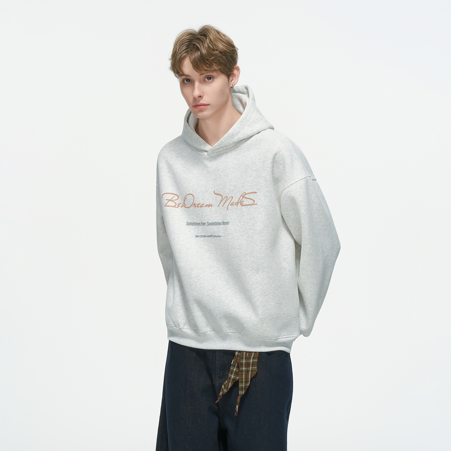 Dream made 美式连帽灰色卫衣男2025秋冬季新款加绒加厚男生外套 - 图3