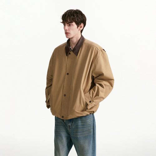 Dream made 美式巴恩风皮领棉服外套男冬季新款加绒加厚短宽棉衣 - 图1