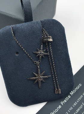 s925纯银双流星星项链女 欧美简约个性米字吊坠锁骨链脖链 代发