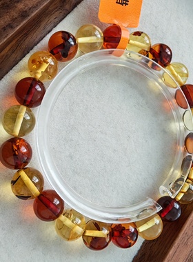 【锦绣】多宝蜜蜡花珀手链女桃花手串