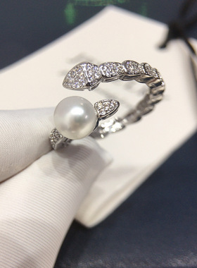 天然淡水珍珠戒指开口轻奢高级感微镶锆石蛇戒珍珠戒指