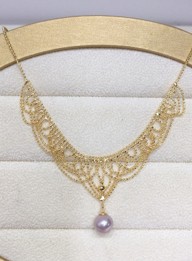 天然淡水珍珠项链高级感复古蕾丝多层豆豆链妖紫色爱迪生珍珠吊坠