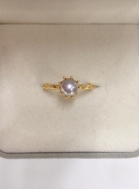 5A高亮天然淡水珍珠戒指开口戒18K真金电镀蕾丝皇冠戒指