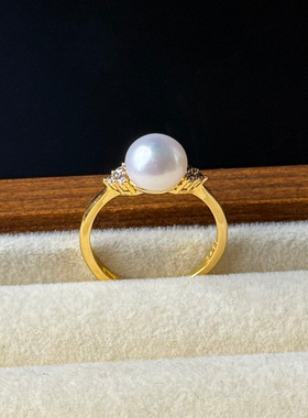 18K包金微镶锆石简约款珍珠戒指