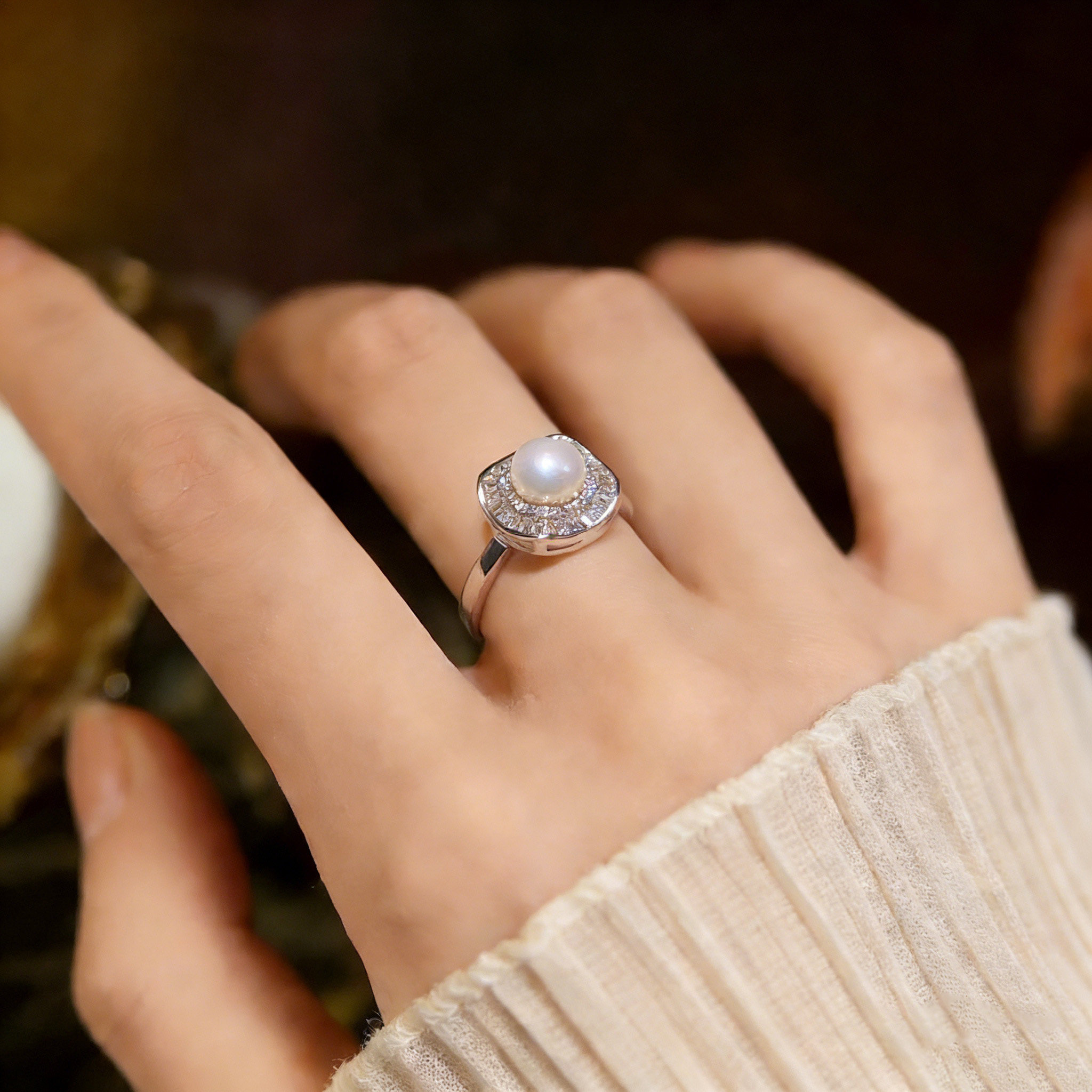 Zhejiang Zhuji Natural Freshwater True Pearl Set Women's Micropaved Zircon Earrings Ring Pendant Light Luxurious and High-end