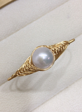 设计款绕丝手工大点位天然淡水珍珠手镯14K包金线小众手饰