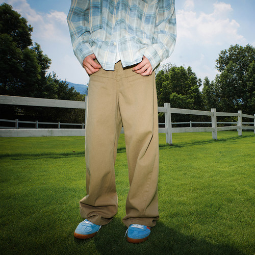 lemanism卡其色棕色裤子男春秋情侣款长裤直筒cleanfit工装休闲裤 - 图3