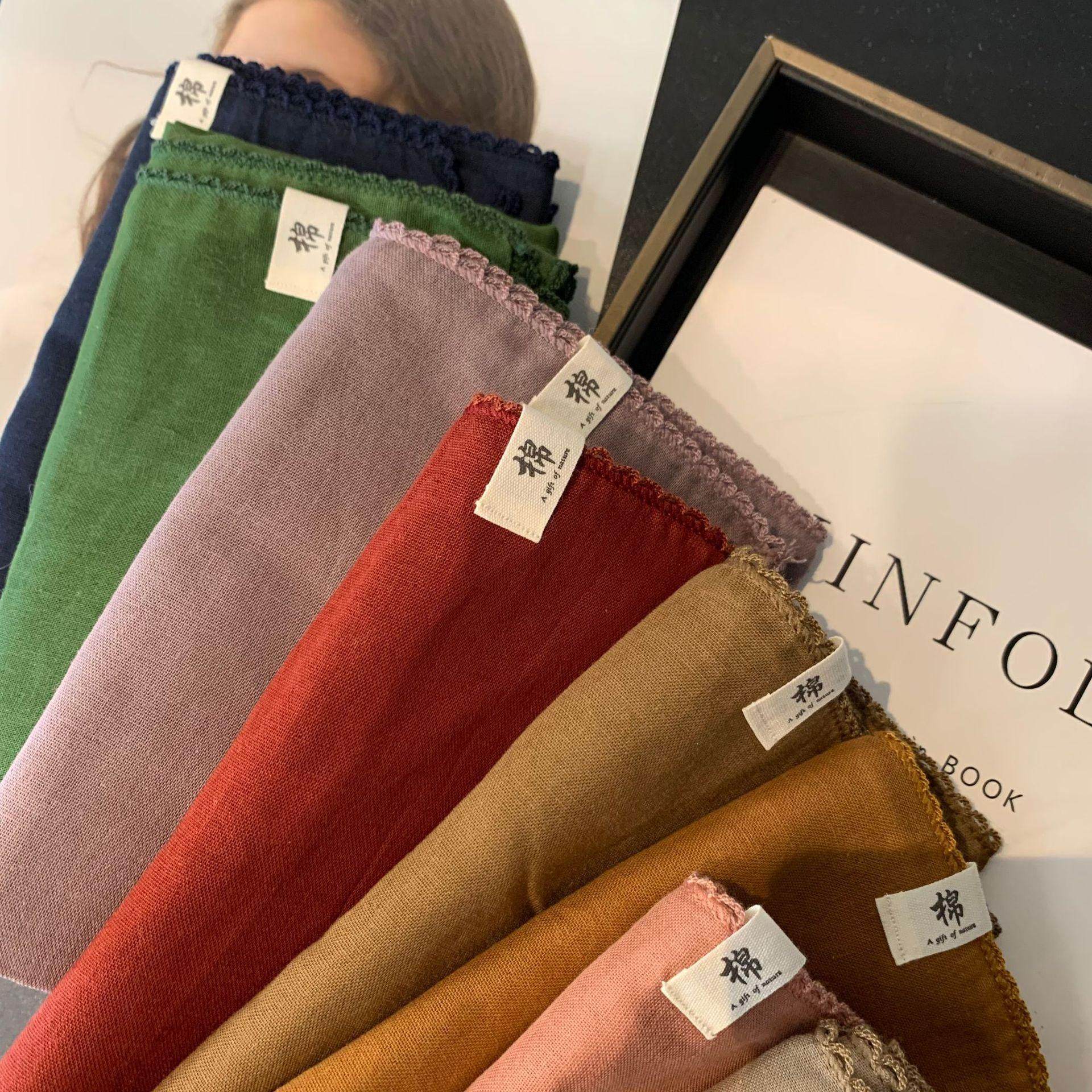 纯棉方巾韩版纯色百搭双层全棉外搭披肩时尚小领巾护颈围巾围脖,淘宝优惠券,粉丝福利购,淘宝优惠卷