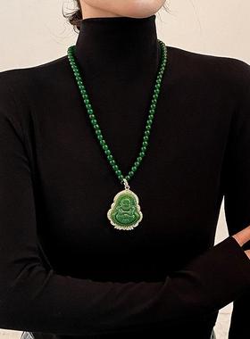 2025新款祖母绿色串珠水晶项链