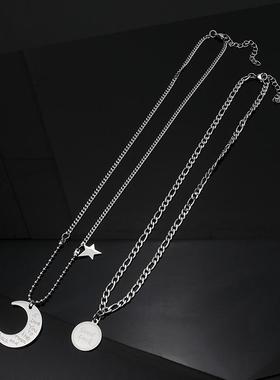 欧美锁骨链女叠戴星月项链冷淡风