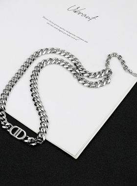 折叠多层笑脸项链女生潮牌锁骨链