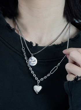 多层折叠冷淡风项链爱心卫衣链