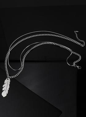 双层叠戴羽毛钛钢锁骨链