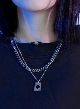 冷淡风扑克牌黑桃A钛钢项链