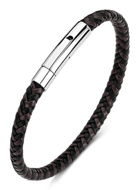 马年简约红色天然牛皮手链男女真皮编织手绳情侣手环送男友礼物