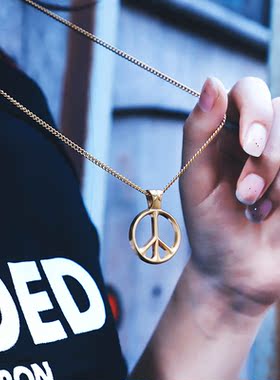 个性潮流复古项链欧美反战和平标志古银色情侣男女项链吊坠毛衣链