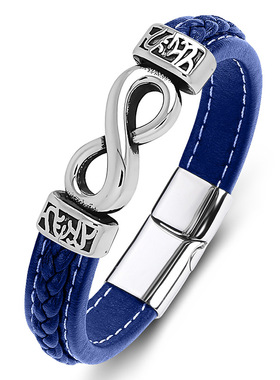 欧美无穷大红色皮绳编织手链时尚个性皮手绳磁吸手环男士潮流手饰