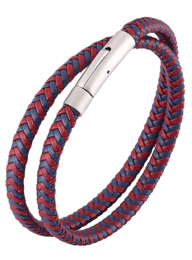 男士帅气高颜值红色双层缠绕皮绳编织手绳小众气质本命年手环潮人