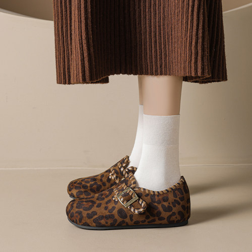 米霏~灰色厚底勃肯鞋女加绒内增高一脚蹬毛毛鞋博肯棉鞋大码女鞋 - 图2