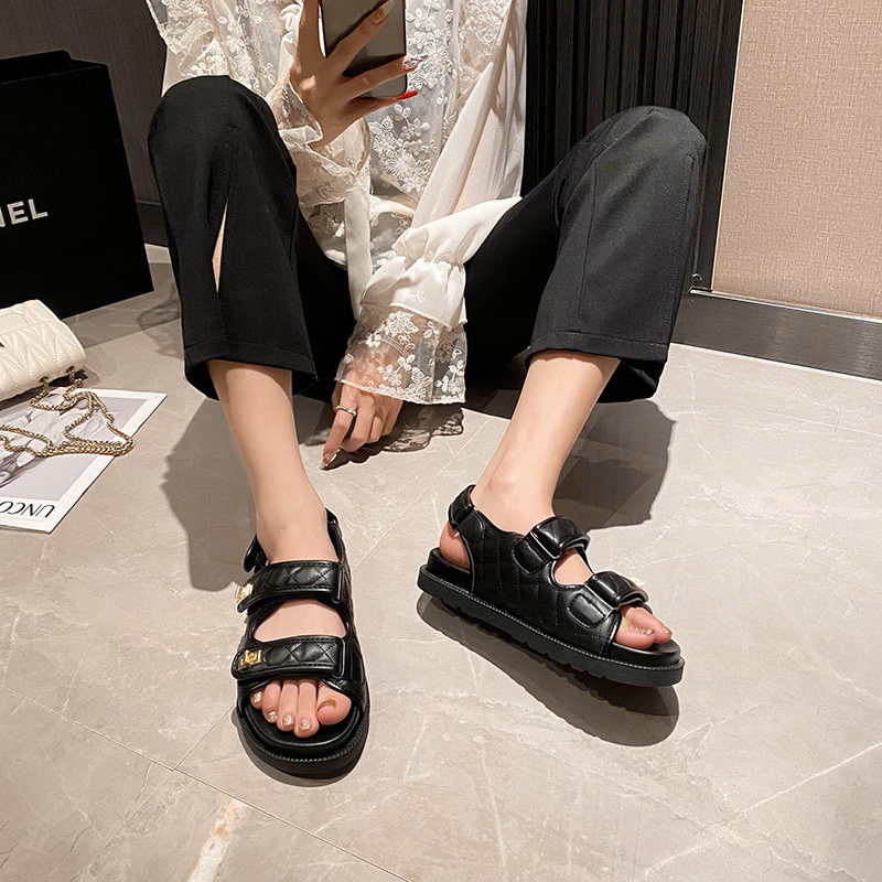 小香风魔术贴凉鞋女夏季2025年新款百搭厚底罗马鞋大码女鞋41到43 - 图2