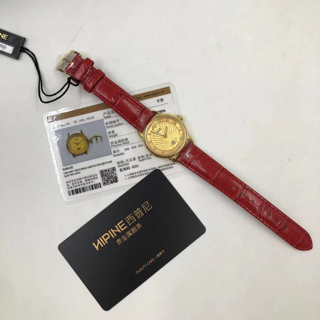 西普尼足金手表女款 正品圆表盘纯金999黄金进口石英机芯防水金表