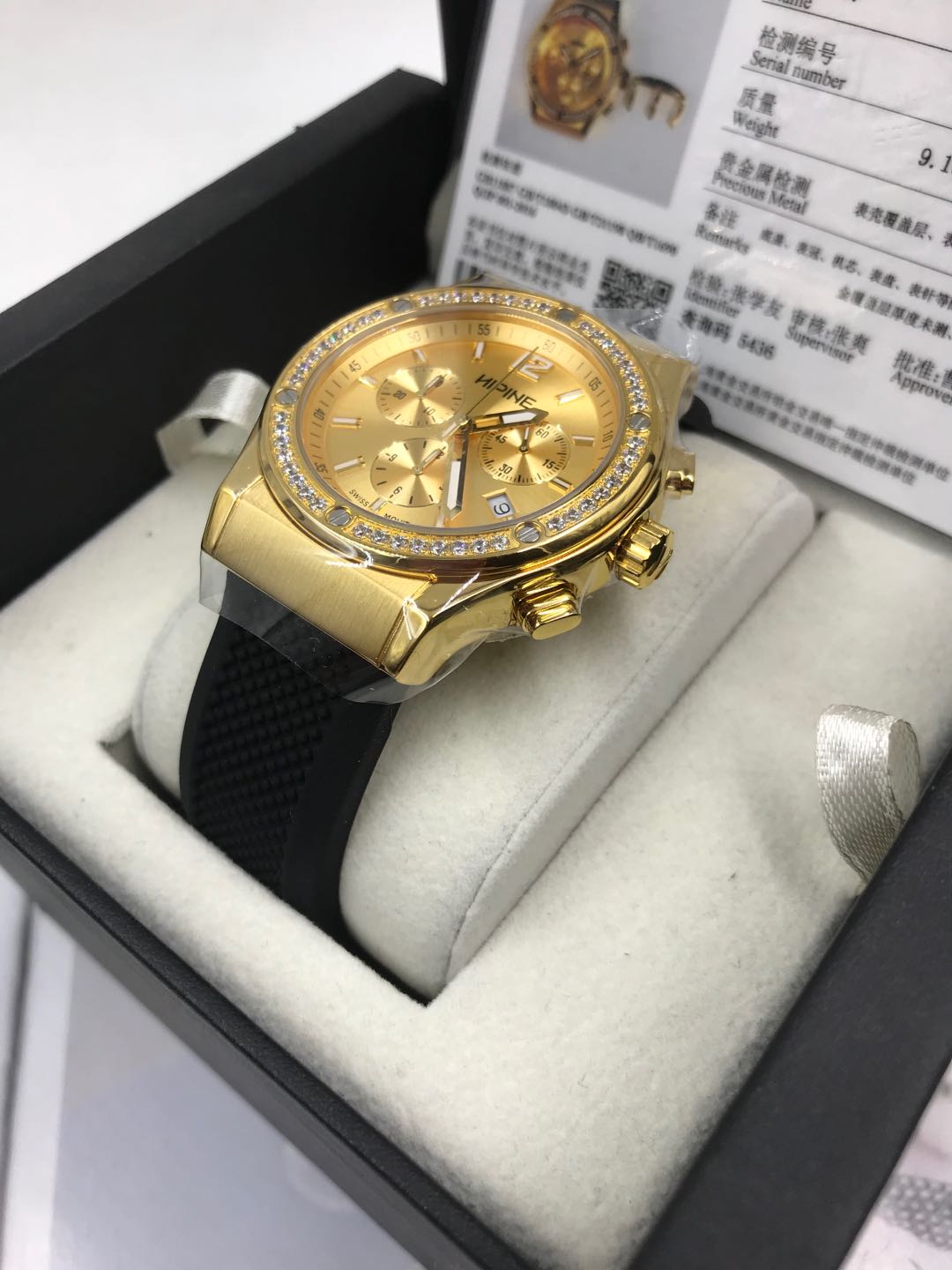 西普尼黄金手表男正品足金999纯金表壳表扣进口石英机芯防水金表